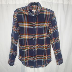 ♤ Merona Plaid Flannel Button Up Shirt Size Small Blue Black and Yellow